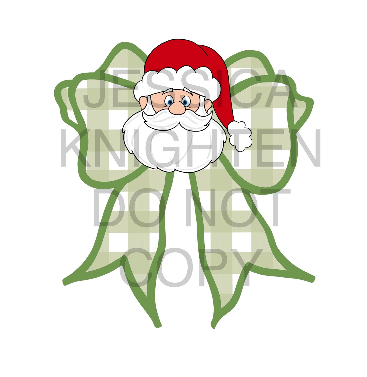 Santa Gingham Bow Design -Hand Drawn