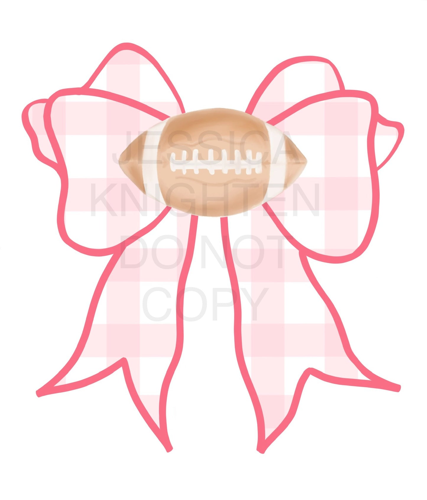 Football Gingham Bow Design -Hand Drawn