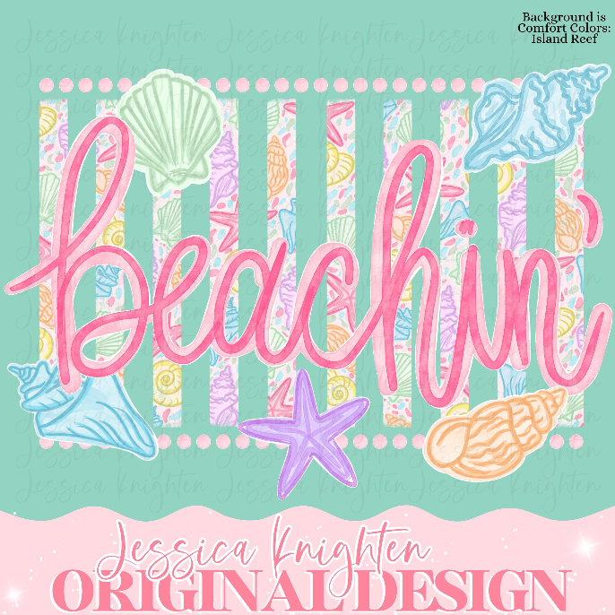 Everyday Summer Beachin' PNG Digital Design Girly Trendy Kid Design Women Pink Preppy Prep Print Beach Coastal Watercolor Trending Stripes