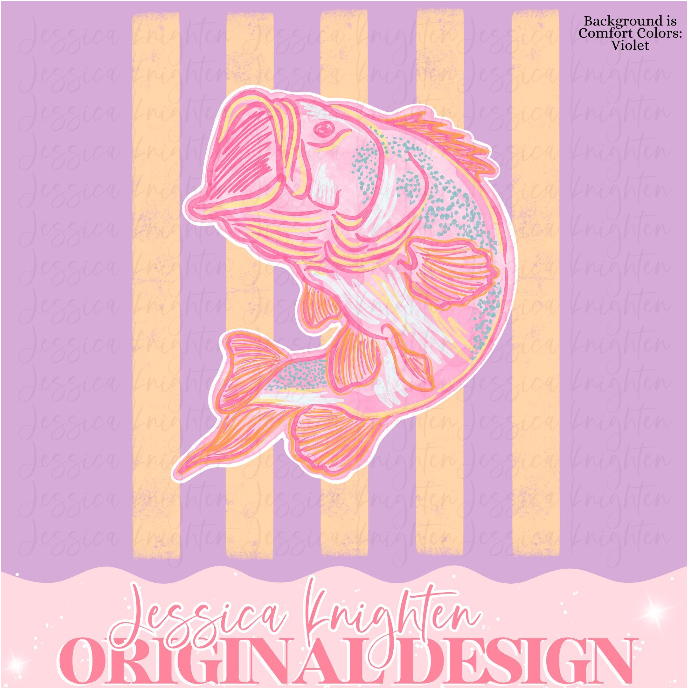 Everyday Summer Bass PNG Digital Design Girly Trendy Kid Design Women Pink Preppy Prep Print Lake Bay Coastal Watercolor Trending Stripes