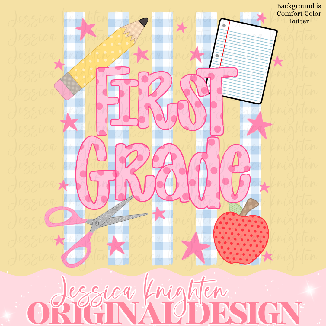 First Grade Back To School Stripe Gingham