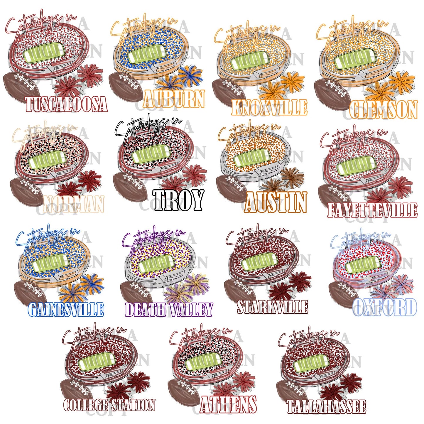 Saturday in Stadiums Bundle - Alabama Tee Design - College Football Design Bundle - SEC - PNG - Transparent Background - Football Design