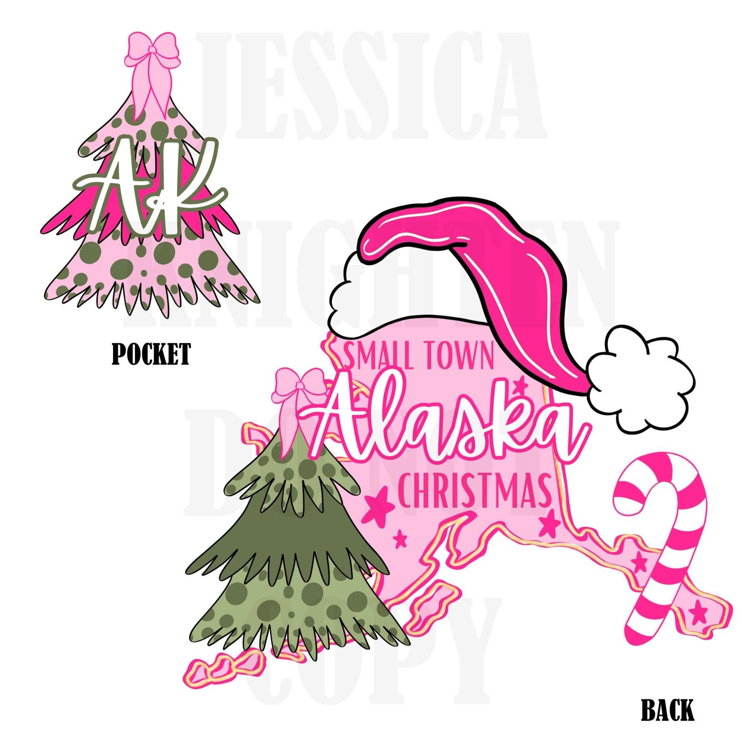Small Town Alaska Christmas Bow Pink Trendy PNG 300 DPI Preppy Tree Santa Candy Cane Merry Bright Popular Coquette Transparent Original