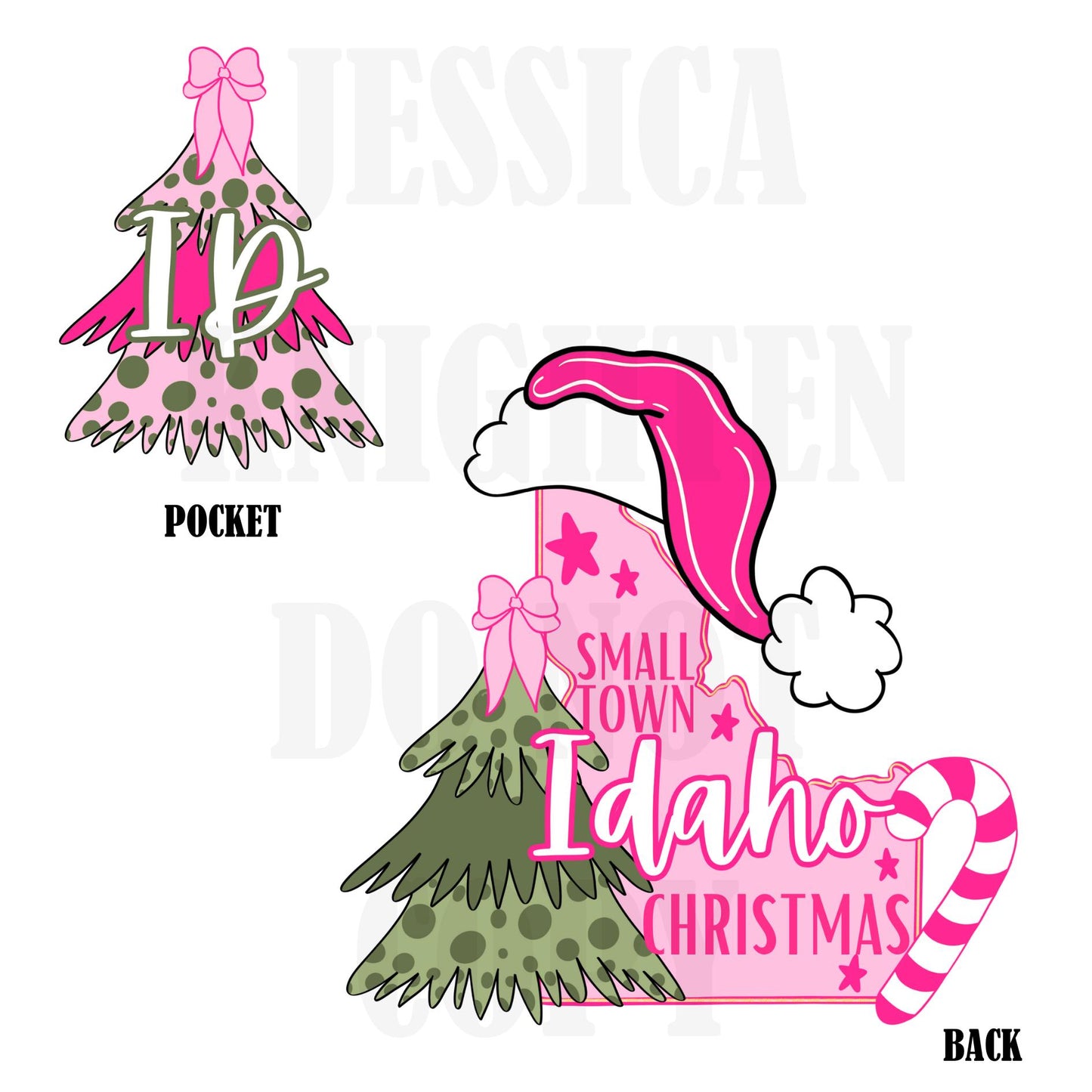Small Town Idaho Christmas Bow Pink Trendy PNG 300 DPI Preppy Tree Santa Candy Cane Merry Bright Popular Coquette Transparent Original