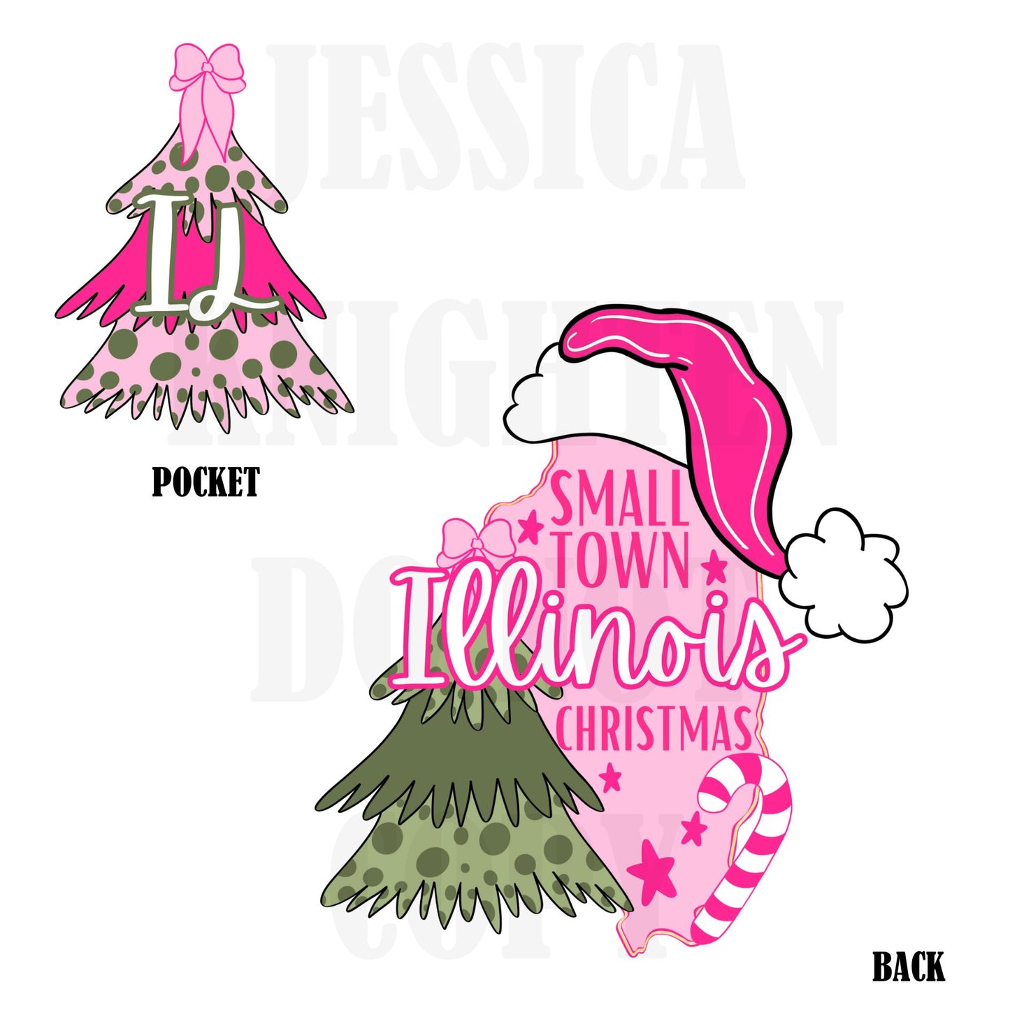 Small Town Illinois Christmas Bow Pink Trendy PNG 300 DPI Preppy Tree Santa Candy Cane Merry Bright Popular Coquette Transparent Original