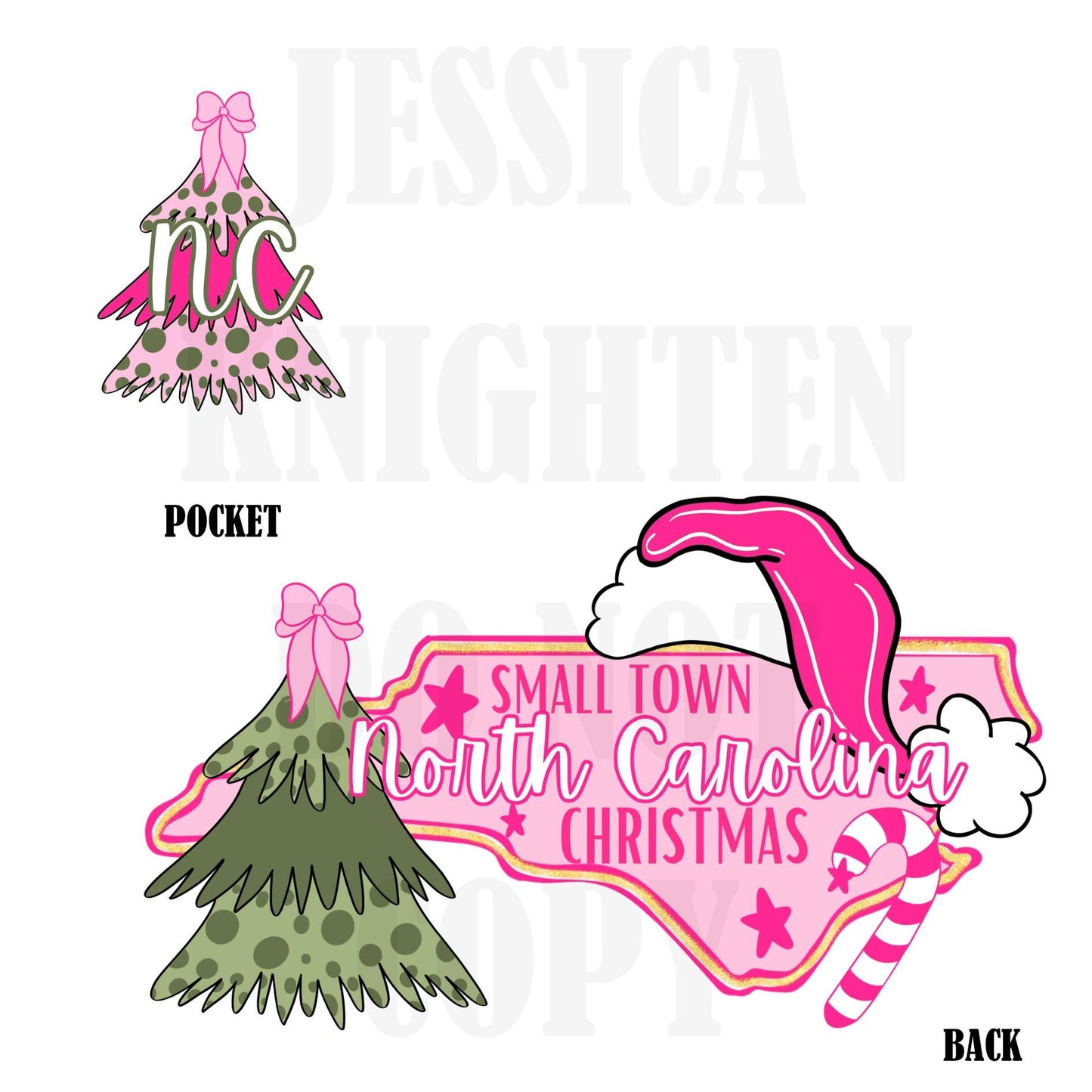 Small Town North Carolina Christmas Bow Pink Trendy PNG 300 DPI Preppy Tree Santa Candy Cane Merry Bright Popular Coquette Transparent