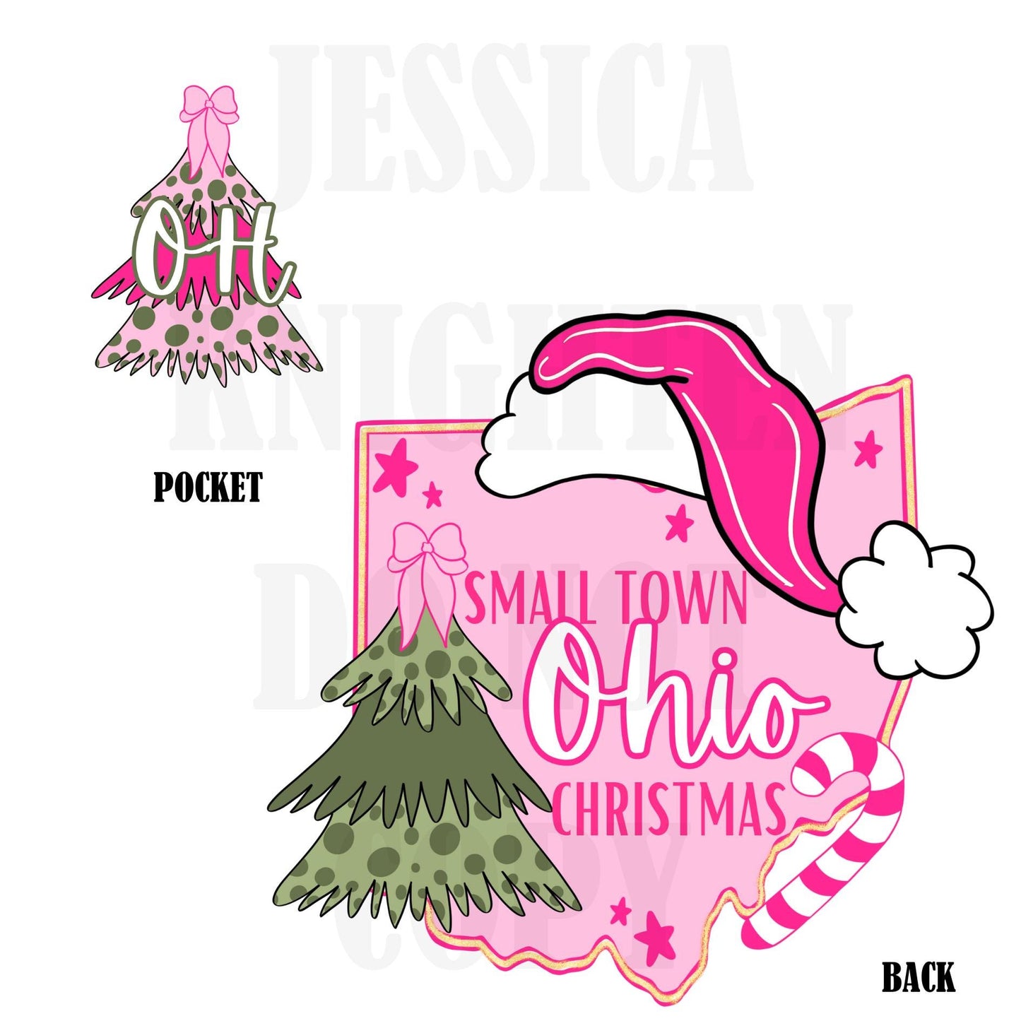 Small Town Ohio Christmas Bow Pink Trendy PNG 300 DPI Preppy Tree Santa Candy Cane Merry Bright Popular Coquette Transparent
