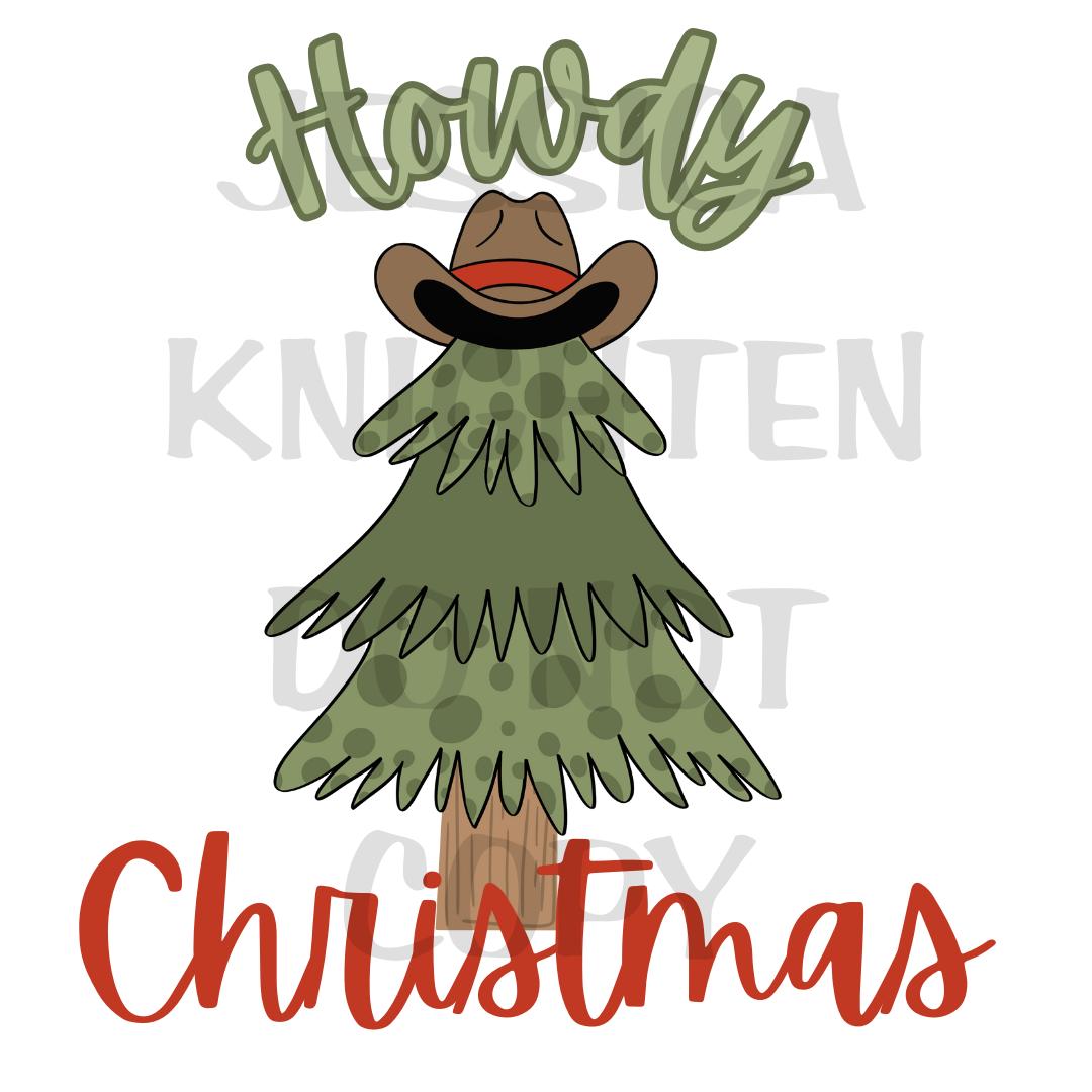 Howdy Christmas Tree with Cowboy Hat PNG, Hand Drawn, 300 DPI, Western, Trendy, Cowboy, Cowgirl, Boots, Preppy, Howdy Christmas, Cow Print