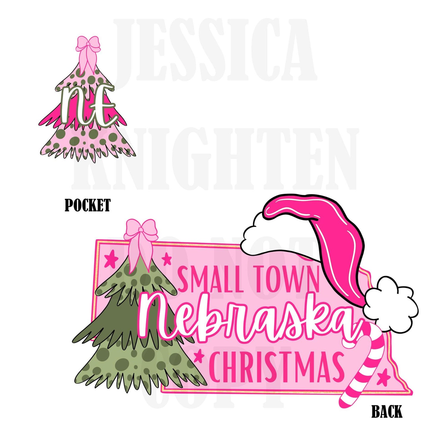 Small Town Nebraska Christmas Bow Pink Trendy PNG 300 DPI Preppy Tree Santa Candy Cane Merry Bright Popular Coquette Transparent Original