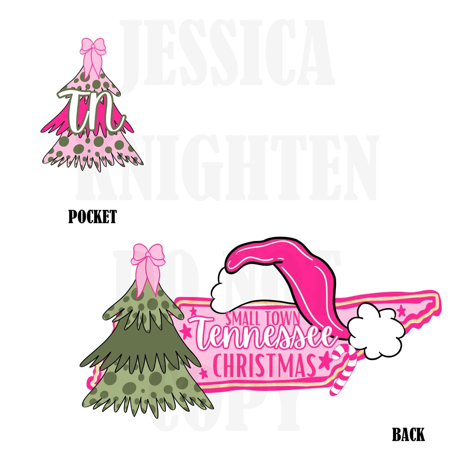 Small Town Tennessee Christmas Bow Pink Trendy PNG 300 DPI Preppy Tree Santa Candy Cane Merry Bright Popular Coquette Transparent