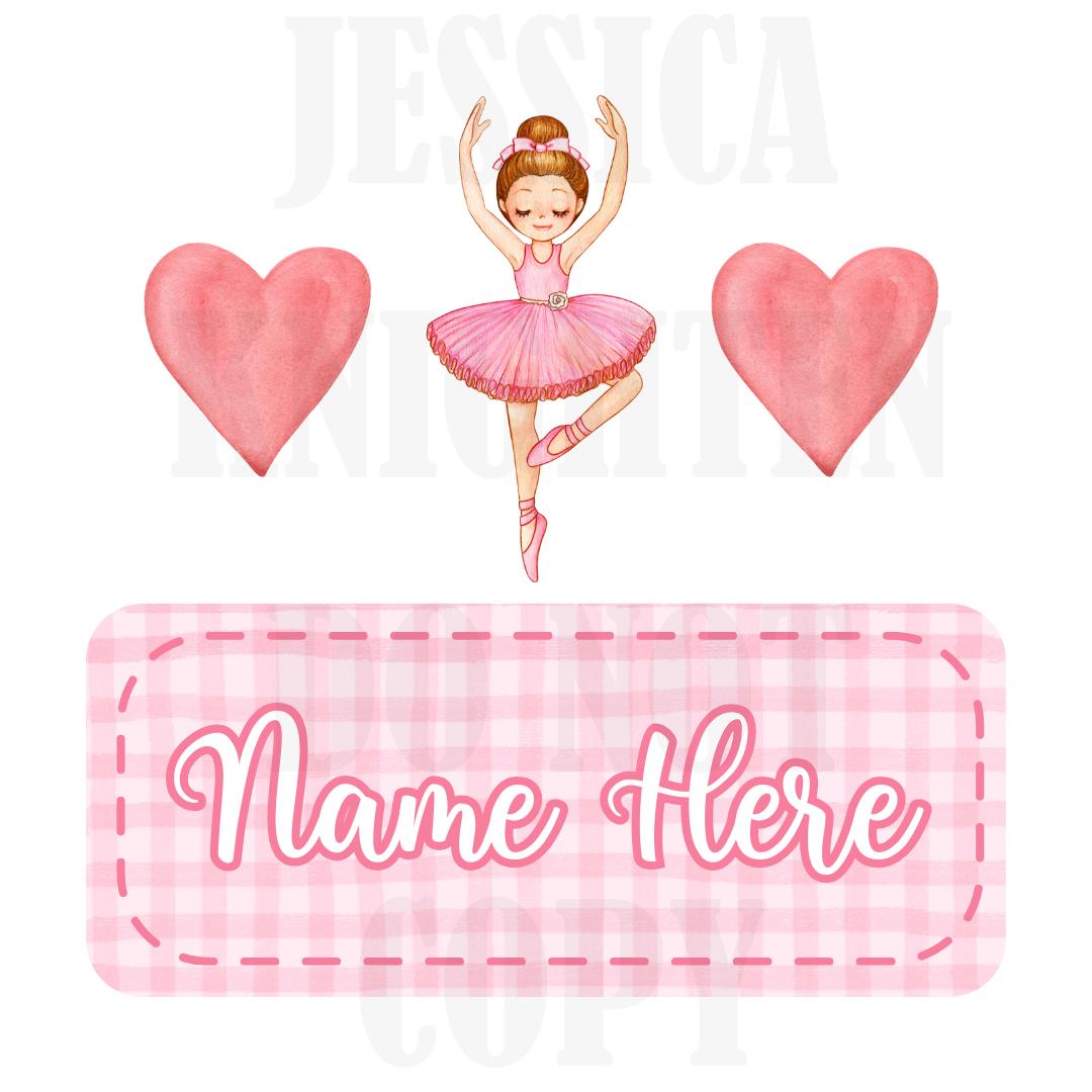 Ballerina Valentines Digital Design Heart Gingham Name Plate Love Vday Kids Children Shirt PNG Personalized Dance Tutu Sub Trendy XoXo Cute