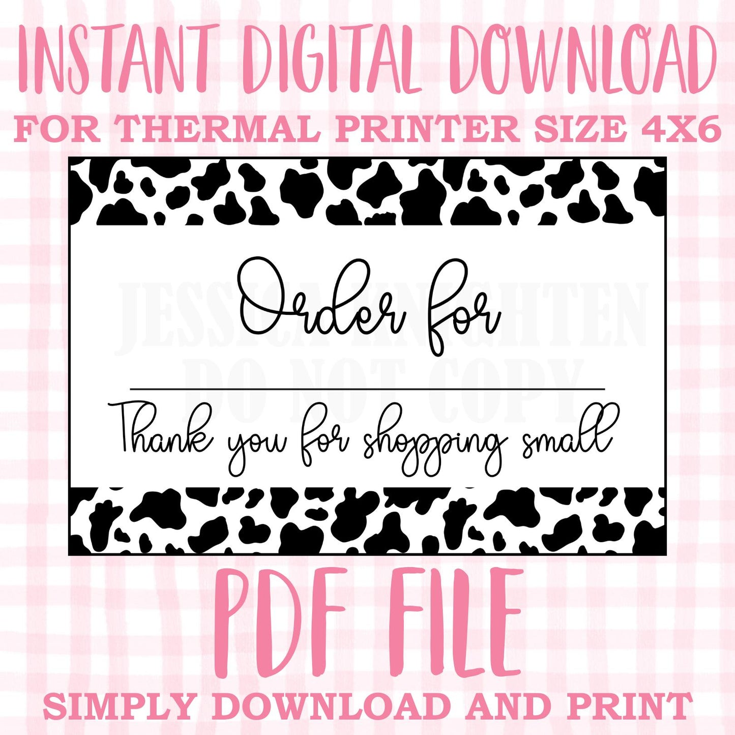 DIGITAL Thermal Printer Label for Boutiques and Small Businesses Preppy Sticker PDF Design Printable Instant Download 6X4 Name Pick Up Cow