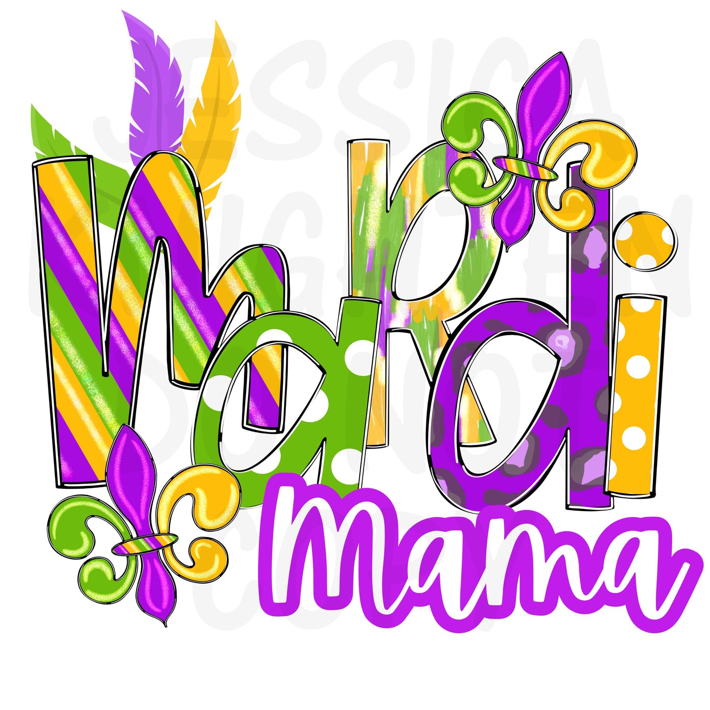 Mardi Gras Hand Drawn PNG Party Digital Download Towel Design Shirt Original Unique DTF Sublimation Design Fleur De Lis King Cake Door Mama