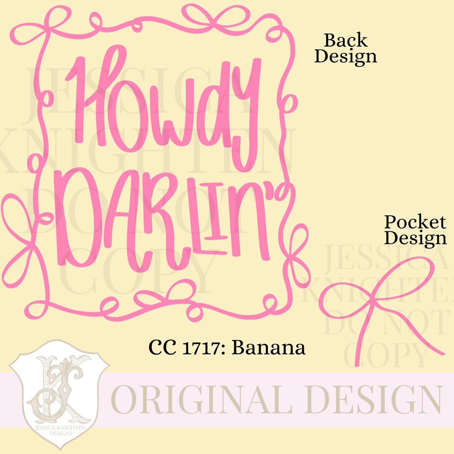 Everyday Howdy Darlin PNG Digital Design Girly Swirly Trendy Pocket and Back Files Kid Design Women Pink Preppy Bow Coquette Prep Gingham