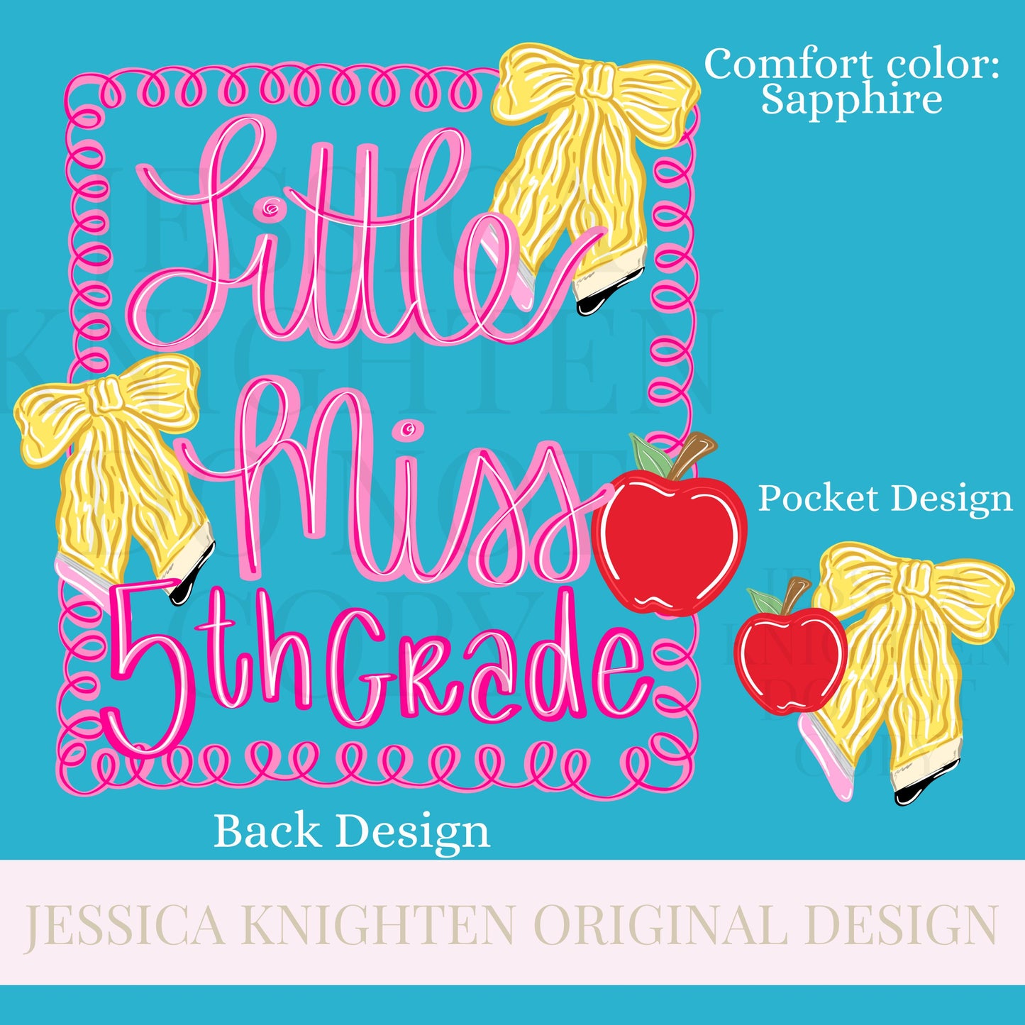 Little Miss 5th Grade PNG Digital Design Girly Swirly Trendy Pocket and Back Files Kid Design Pink Preppy Prep School End Beginning Pencil
