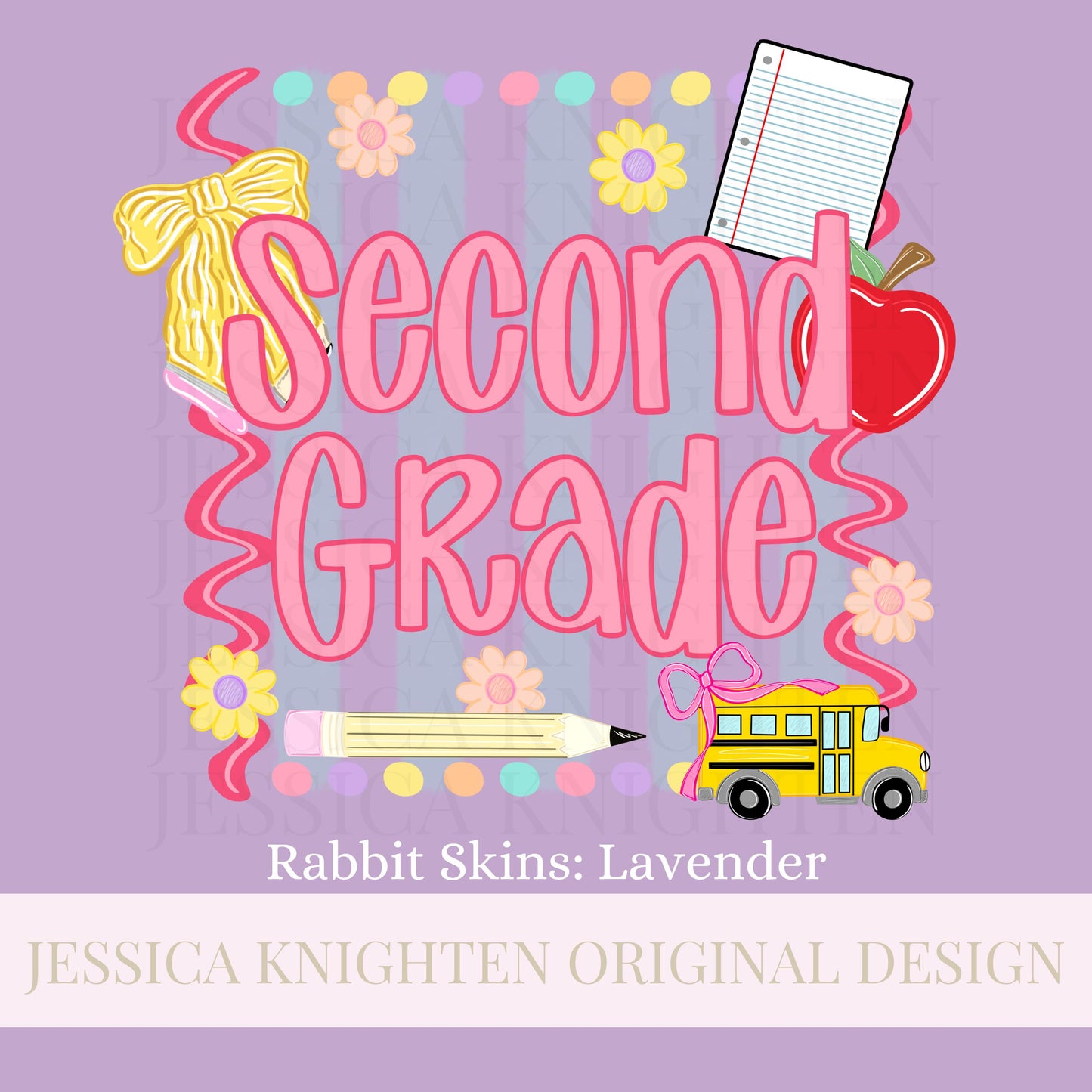 Second Grade PNG Digital Design Girly Swirly Trendy Back to School Files Kid Design Pink Preppy Prep School End Beginning Pencil Teach Learn