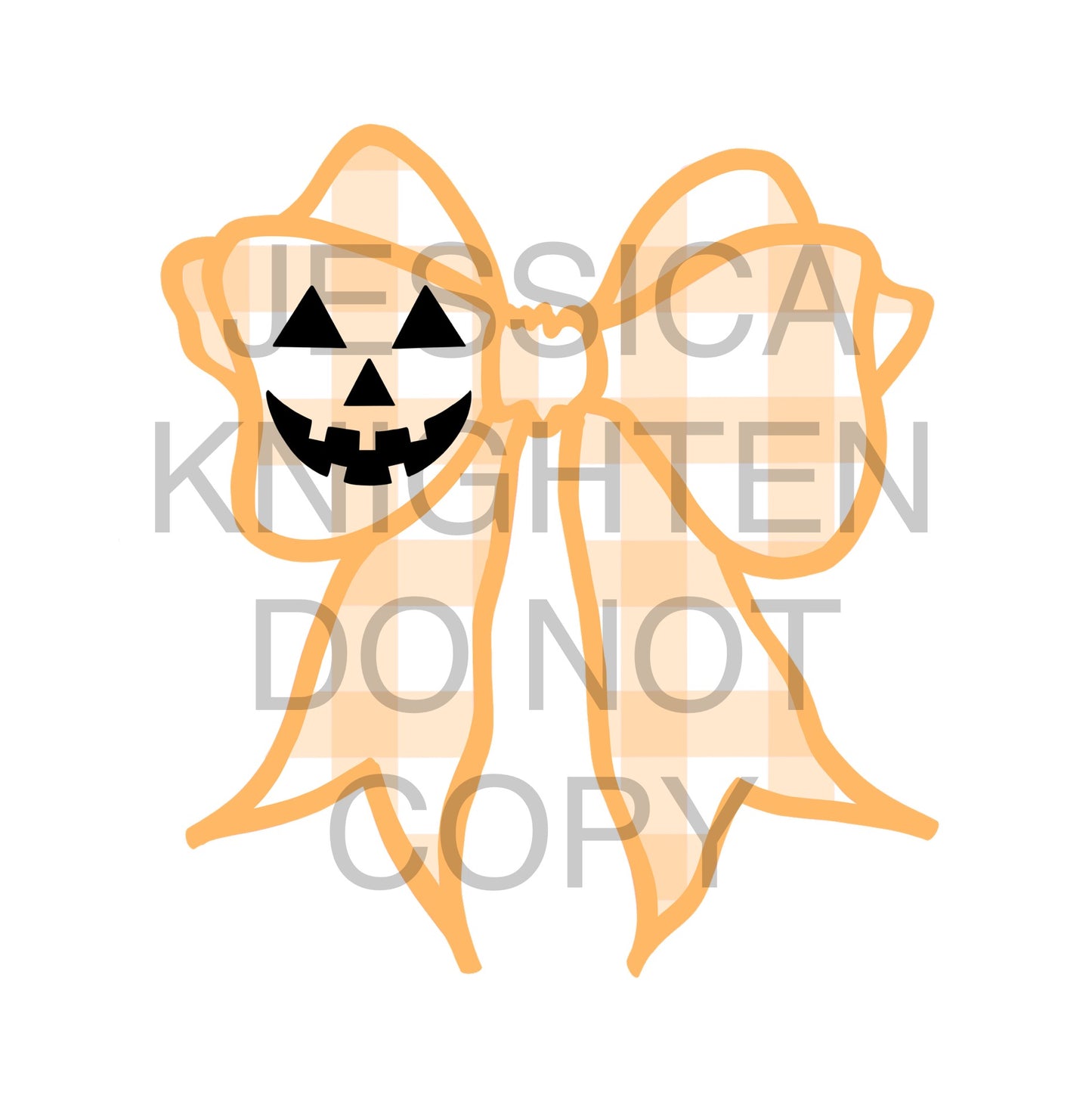 Jack-O-Lantern Gingham Bow Design -Hand Drawn