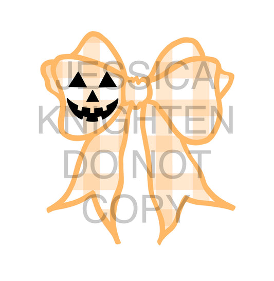 Jack-O-Lantern Gingham Bow Design -Hand Drawn