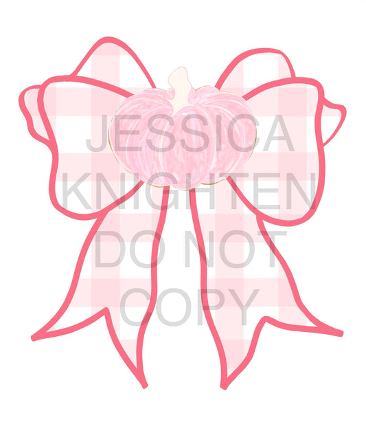 Pink Pumpkin Gingham Bow Design -Hand Drawn