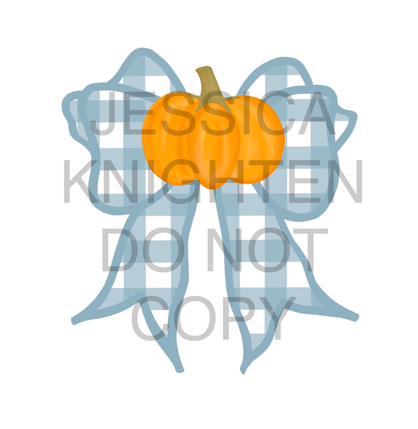 Pumpkin Gingham Bow Design -Hand Drawn