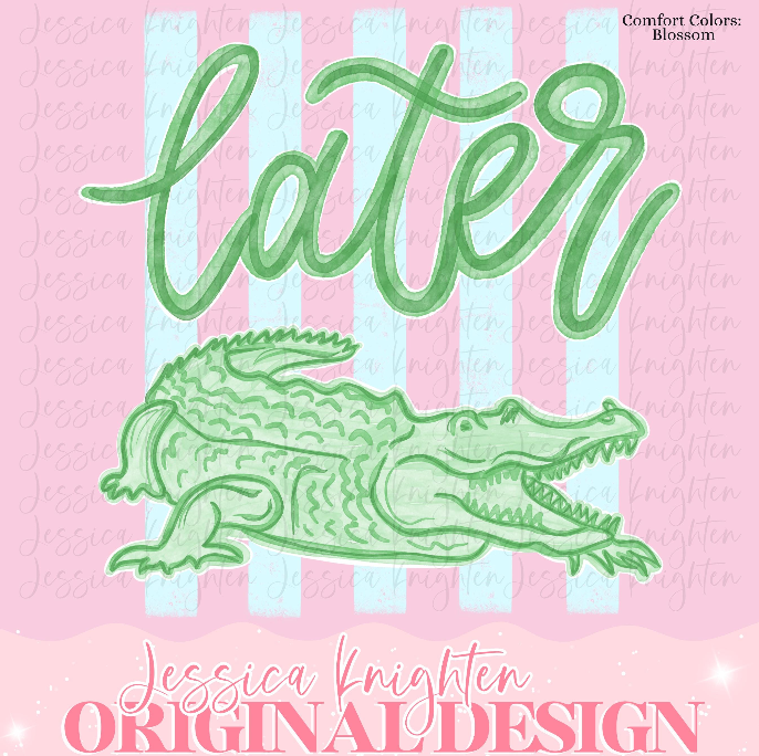 Everyday Later Gator PNG Digital Design Girly  Trendy Kid Design Women Pink Preppy Prep Print Summer Bay Coastal Watercolor Trending Stripes