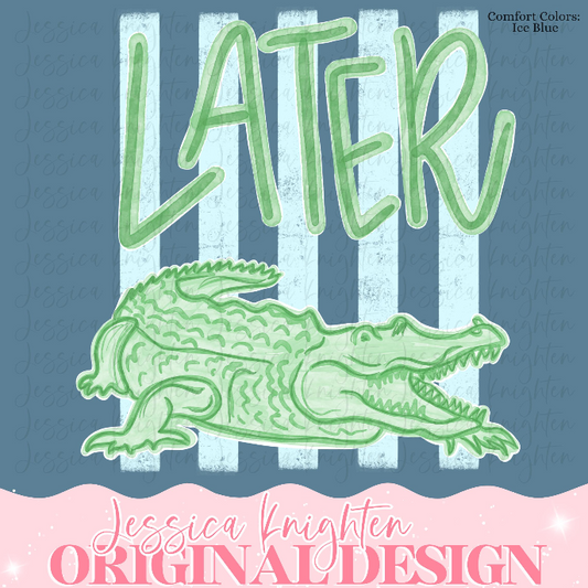 Everyday Later Gator PNG Digital Design Boys Trendy Kid Design Women Pink Preppy Prep Print Summer Bay Coastal Watercolor Trending Stripes