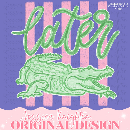 Everyday Later Gator Pink Stripes PNG Digital Design Girly  Trendy Kid Design Women Preppy Prep Print Summer Bay Coastal Watercolor Trending