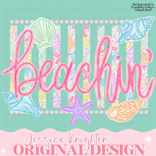 Everyday Summer Beachin' PNG Digital Design Girly  Trendy Kid Design Women Pink Preppy Prep Print Beach Coastal Watercolor Trending Stripes