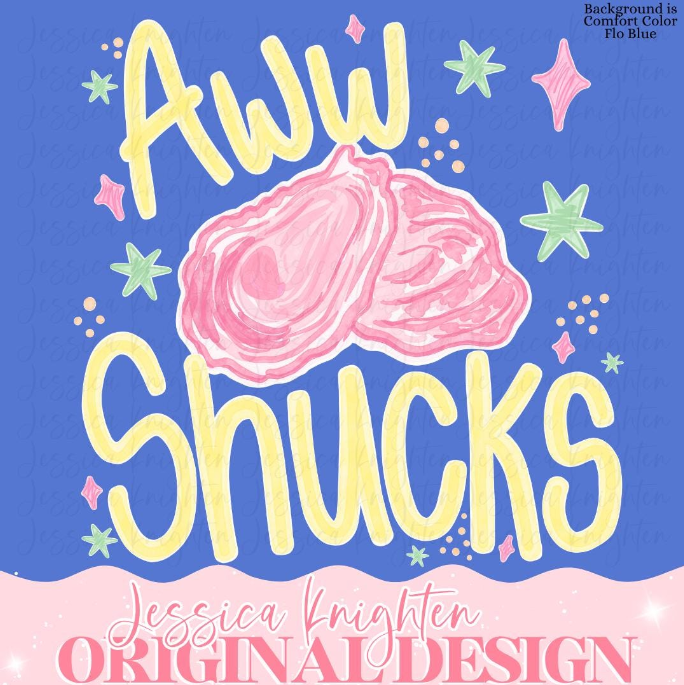 Everyday Summer Aww Shucks PNG Digital Design Girly Trendy Kid Design Women Pink Preppy Beach Coastal Watercolor Trending Oyster Bay