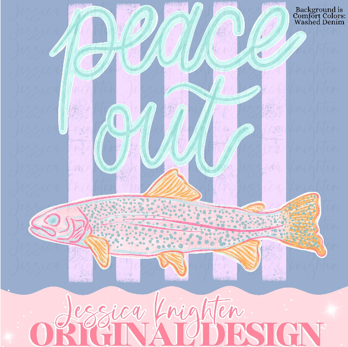 Everyday Summer Peace Out Trout PNG Digital Design Girly  Trendy Kid Design Women Pink Preppy Prep Print Watercolor Trending Stripes Lake