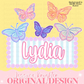 Butterfly Name Plate American Design Kids Children Shirt PNG Personalized Sub Trendy Cute Custom Girls Summer Spring Floral Pink