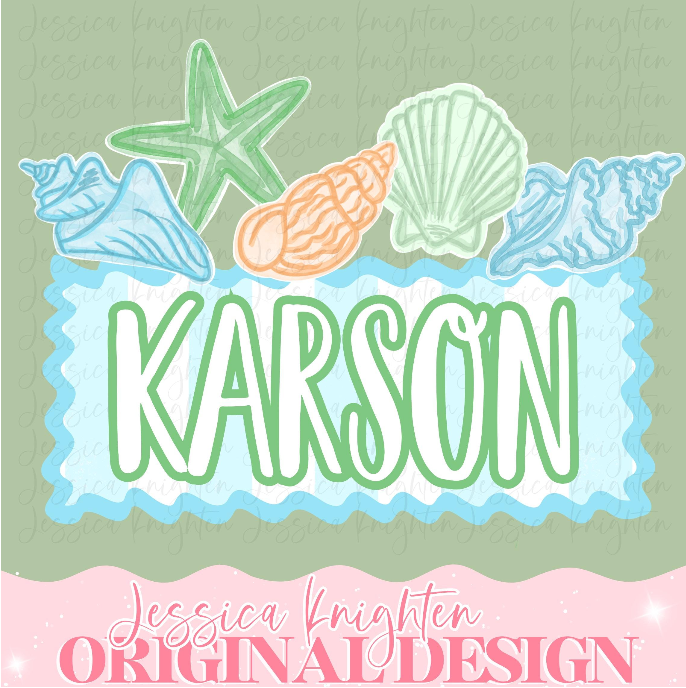 Name Block Pool Beach PNG Digital Design Girly Trendy Files Kid Design Children Preppy Prep Print Sun Stripe Summer Shells Watercolor Boys
