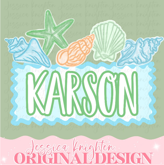 Name Block Pool Beach PNG Digital Design Girly Trendy Files Kid Design Children Preppy Prep Print Sun Stripe Summer Shells Watercolor Boys