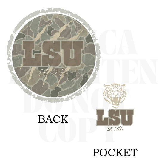 Camo University Transparent PNG Digital Design - Men - Football - Outdoors - Country - Camouflage - LSU - Hand Drawn