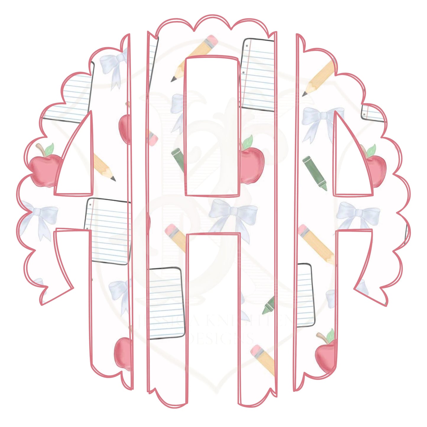 Back to School Scallop Monogram Files - Preppy - Watercolor - Grandmillenial - Apple - Pencil - Crayon - Notebook - Elementary - Teacher