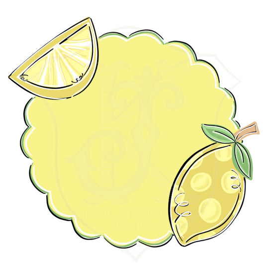 Watercolor Lemon Frame - Preppy - Grandmillenial - Lemonade - Blue - Scallop - Hand Drawn - Summer - Monogram Frame - Name Frame