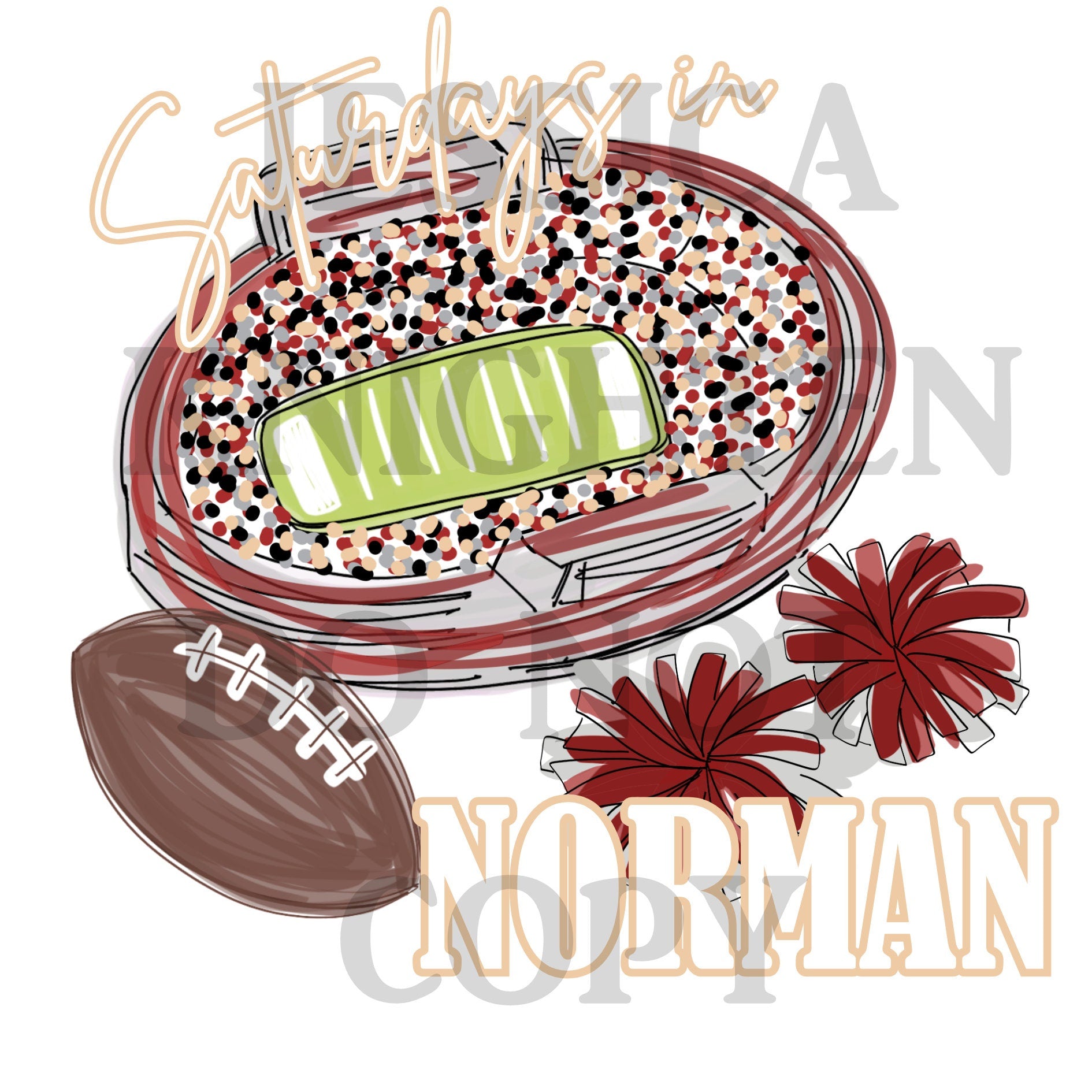 Saturdays in Norman Digital, Bouqie Digital, Oklahoma Football Designs, PNG, University, Hand Drawn,