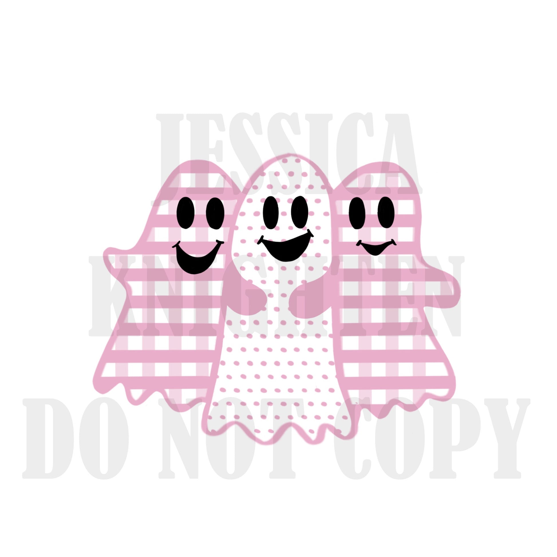 Preppy Grandmillenial Watercolor Hand Drawn Fall and Halloween Design Bundle - PNG - Transparent - Tee - Pink - Blue - Ghost - Gingham
