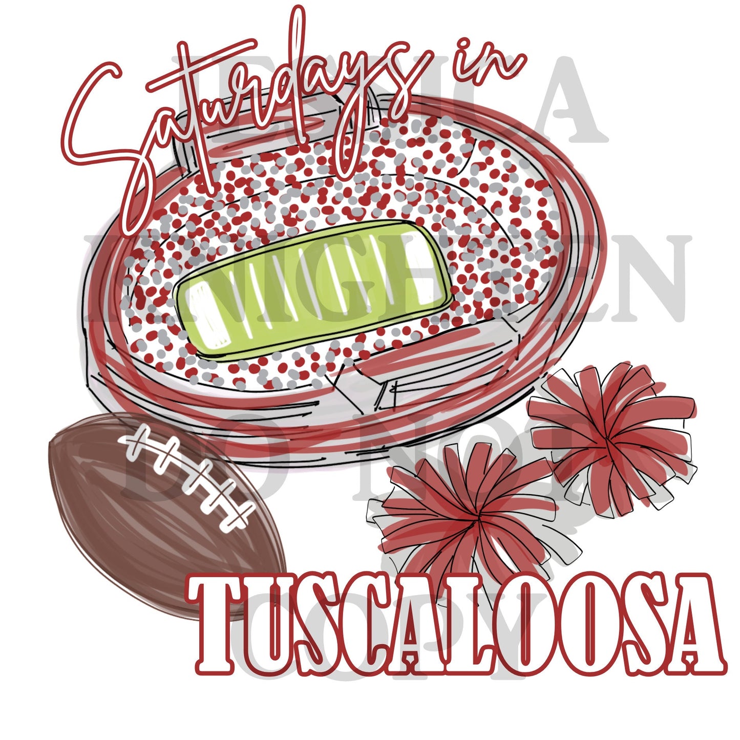 Saturdays in Tuscaloosa Digital, Bougie Digital, Alabama Designs, PNG, University , Hand Drawn PNG Football
