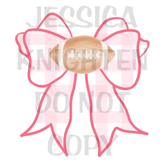 Pink Gingham Football Bow, PNG, 300 DPI, Season, Preppy, Game Day, Merry, Transparent, Door Hanger Template, Digital File