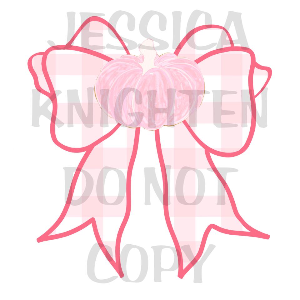 Pink Gingham Pumpkin Bow, PNG, 300 DPI, Season, Preppy, Fall, Pumpkin Patch, Transparent, Door Hanger Template, Digital File