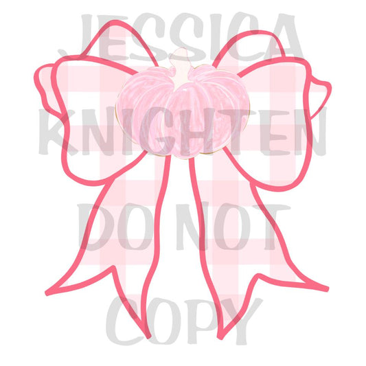 Pink Gingham Pumpkin Bow, PNG, 300 DPI, Season, Preppy, Fall, Pumpkin Patch, Transparent, Door Hanger Template, Digital File