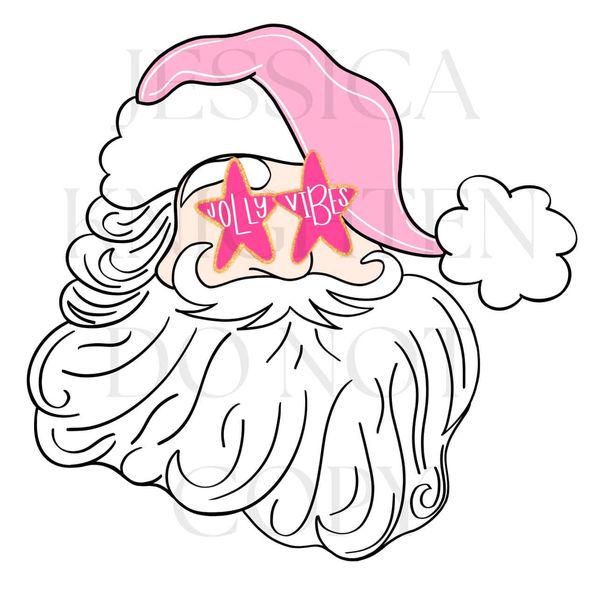 Preppy Pink Santa Christmas PNG, Hand Drawn, 300 DPI, Trendy, Holidays, Ho Ho Ho, Jolly Vibes, Holly, Merry Bright December File Transparent