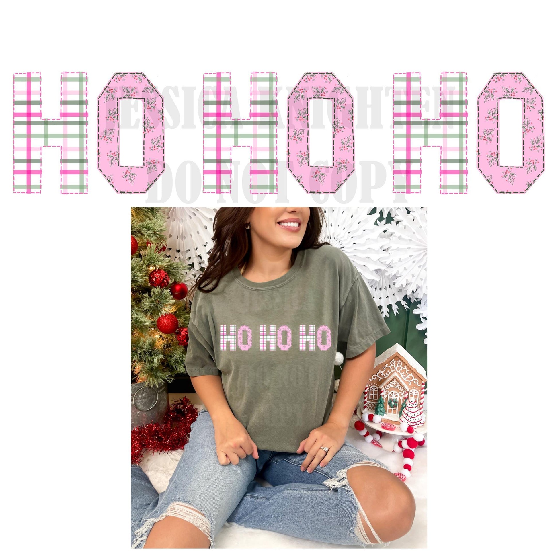 Quilted Preppy Christmas PNG, Hand Drawn, 300 DPI, Trendy, Holidays, Ho Ho Ho, Jolly Vibes, Holly, Merry Bright December File Bow