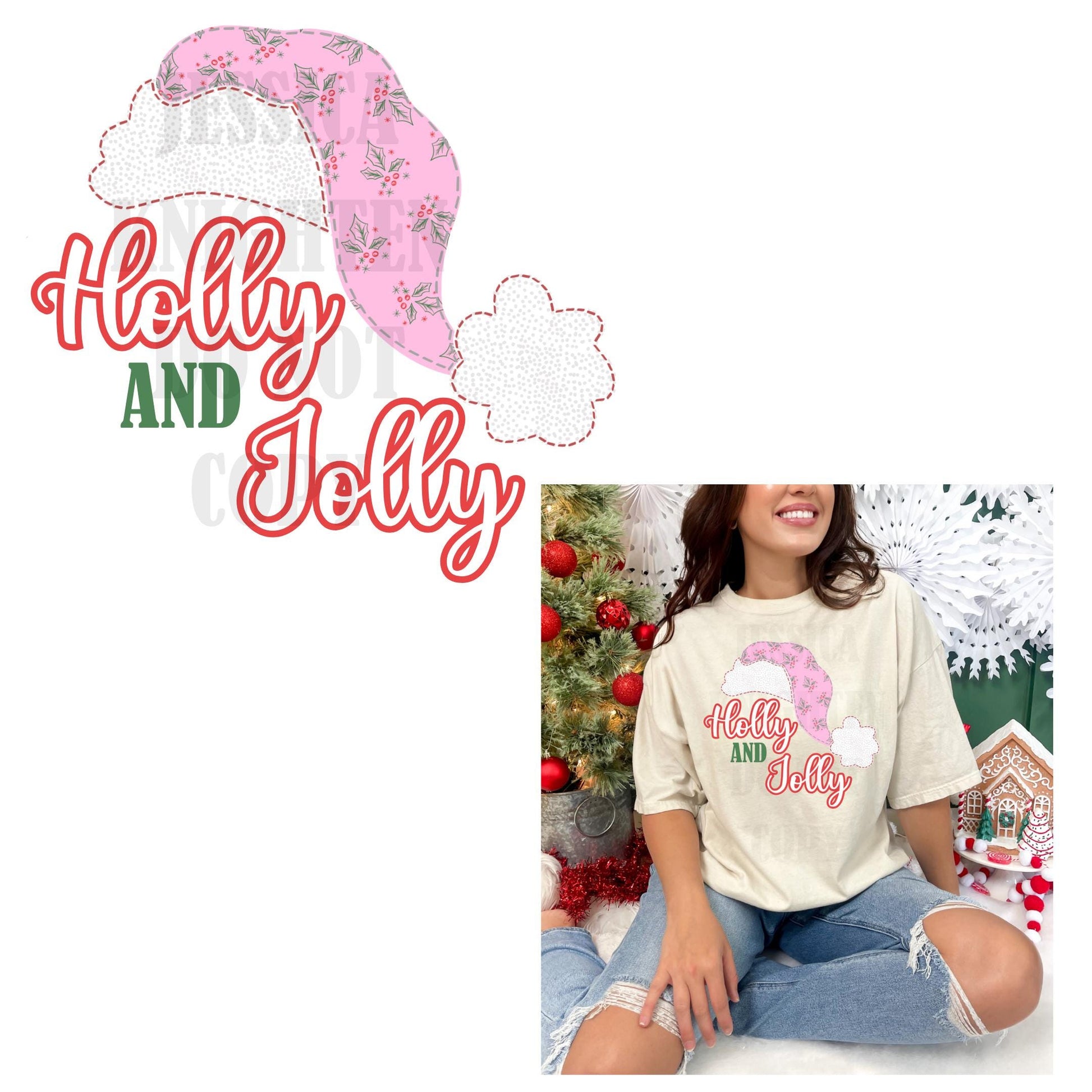 Quilted Preppy Christmas PNG, Hand Drawn, 300 DPI, Trendy, Holidays, Ho Ho Ho, Jolly Vibes, Holly, Merry Bright December File Bow