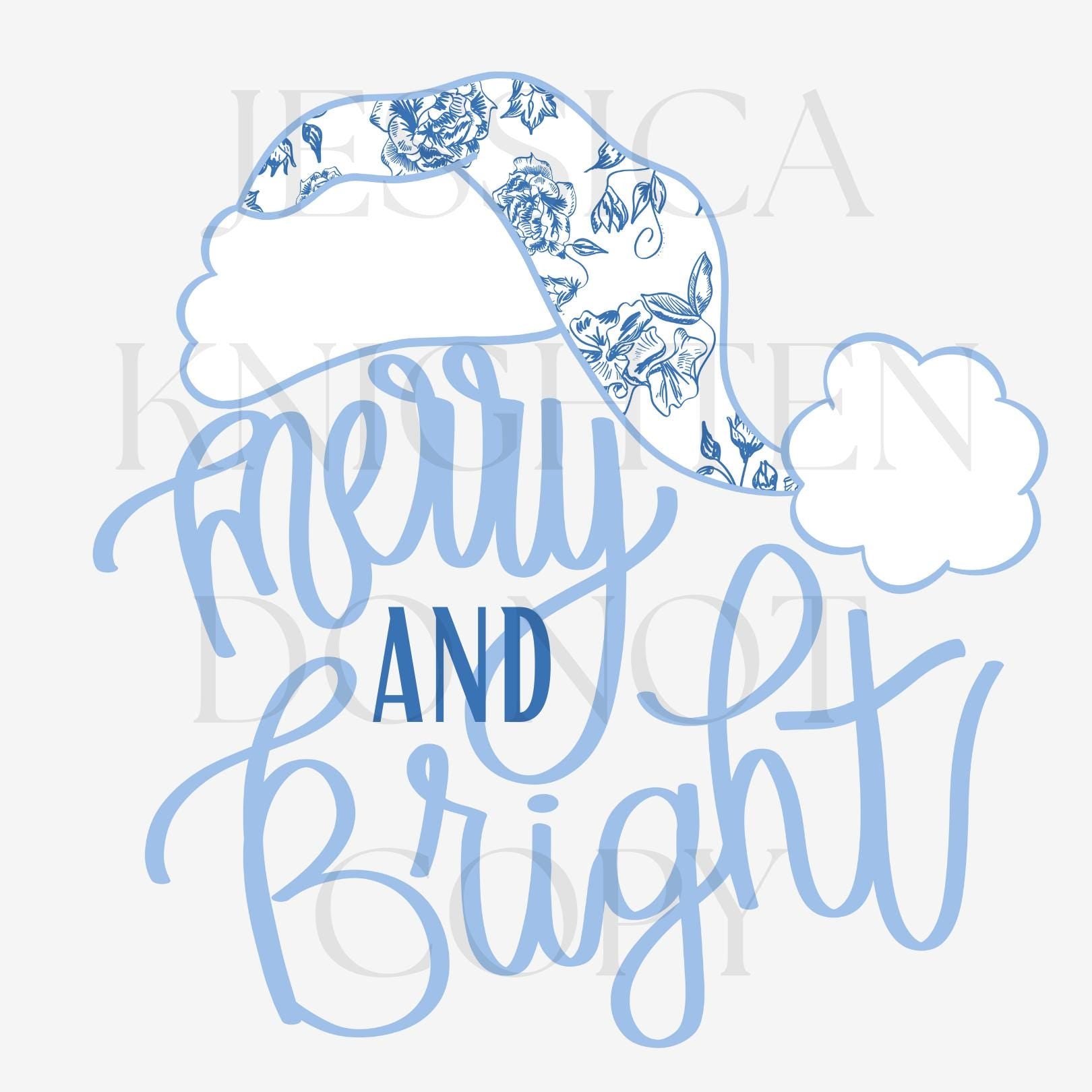 Merry and Bright Preppy Christmas PNG Hand Drawn 300 DPI Trendy Jolly Chinoiserie Grandmillenial Coastal Grandmother Merry Bright Holly