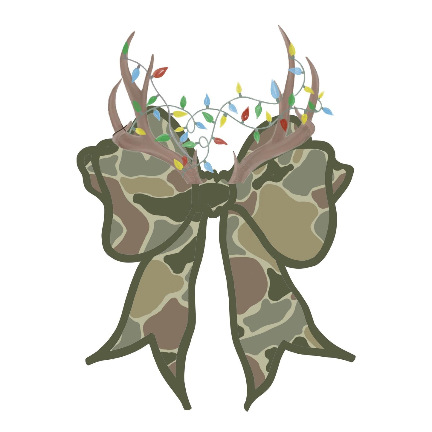 Camo Bow Antlers Deer Outdoors Country Hunting Holiday Girly Lights Preppy Christmas PNG Hand Drawn 300 DPI Trendy Jolly Merry Bright Holly
