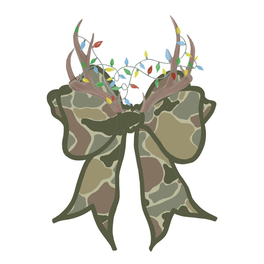 Camo Bow Antlers Deer Outdoors Country Hunting Holiday Girly Lights Preppy Christmas PNG Hand Drawn 300 DPI Trendy Jolly Merry Bright Holly