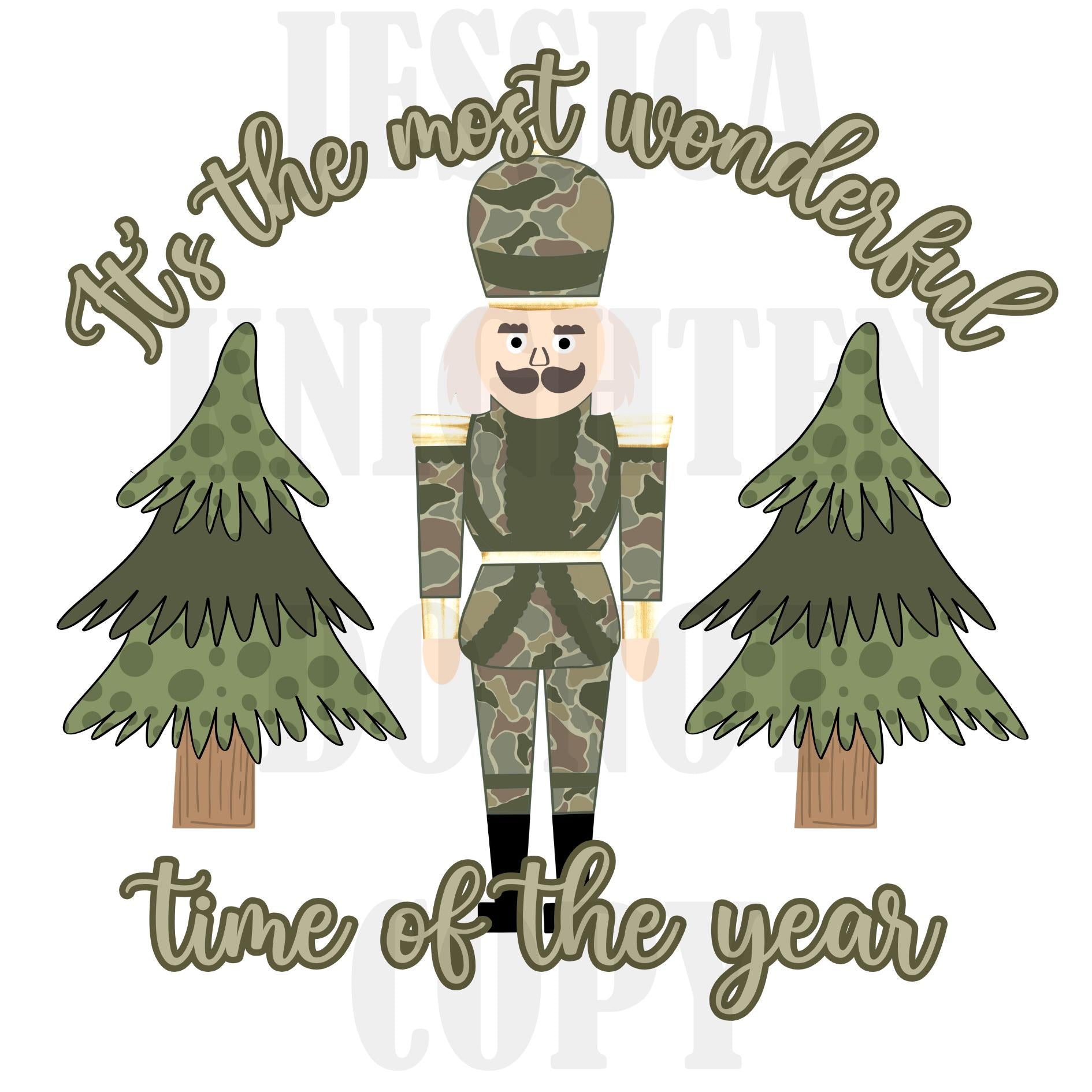 Camo Nutcracker Outdoors Country Hunting Holiday Girly Lights Preppy Christmas PNG Hand Drawn 300 DPI Trendy Jolly Merry Bright Holly