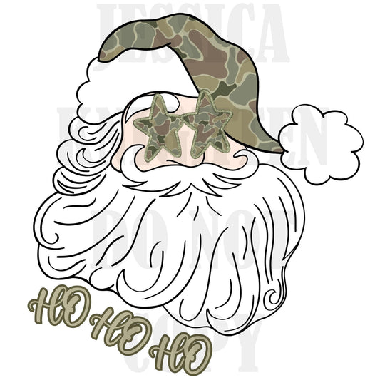 Santa Camo Antlers Deer Outdoors Country Hunting Holiday Girly Lights Preppy Christmas PNG Hand Drawn 300 DPI Trendy Jolly Merry Bright